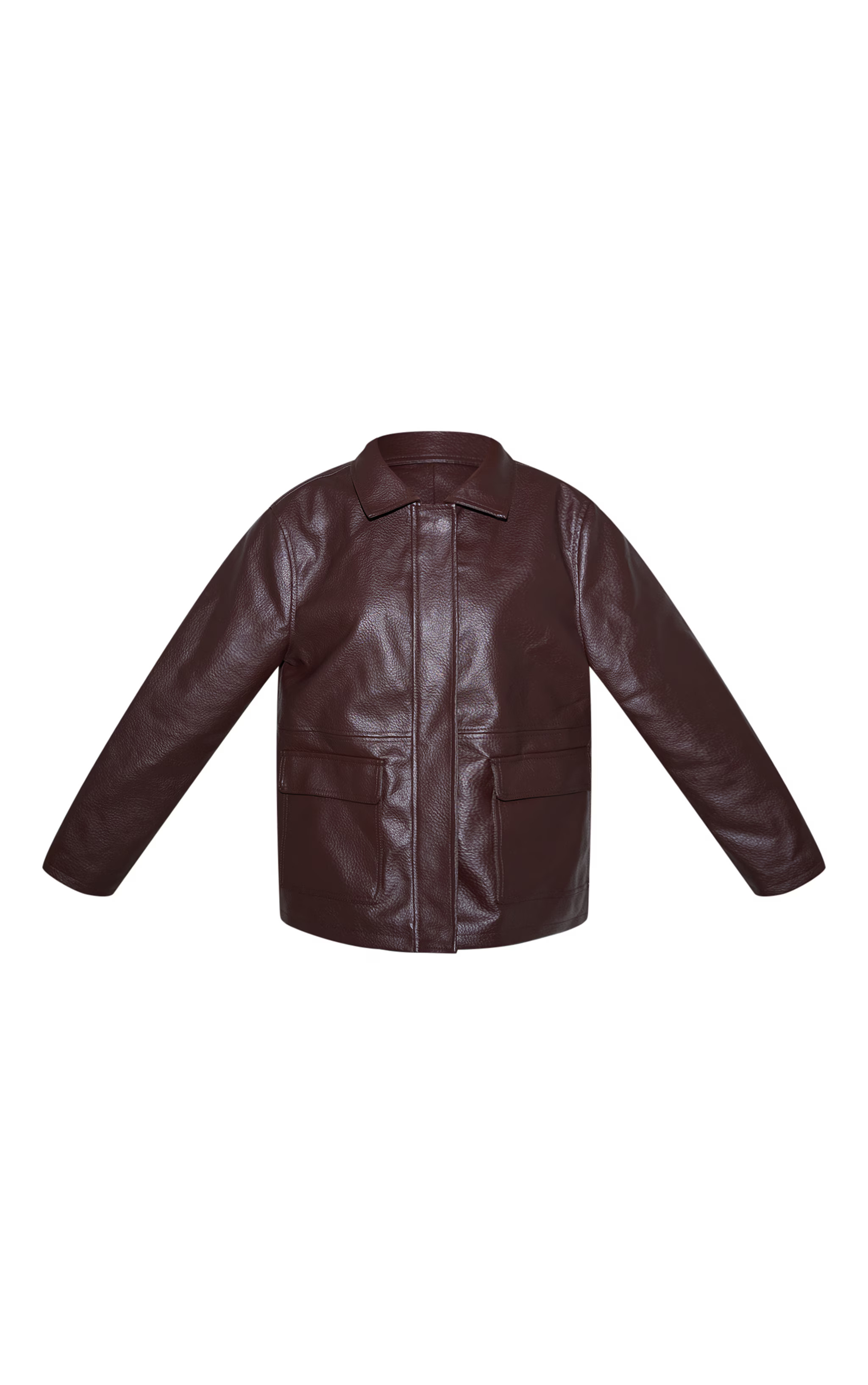 Chocolate Faux Leather Oversized Jacket | PrettyLittleThing UK