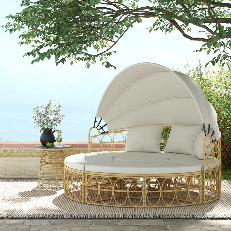 Outsunny Patio Furniture Set, Round Outdoor Daybed with Retractable Ca | Overstock