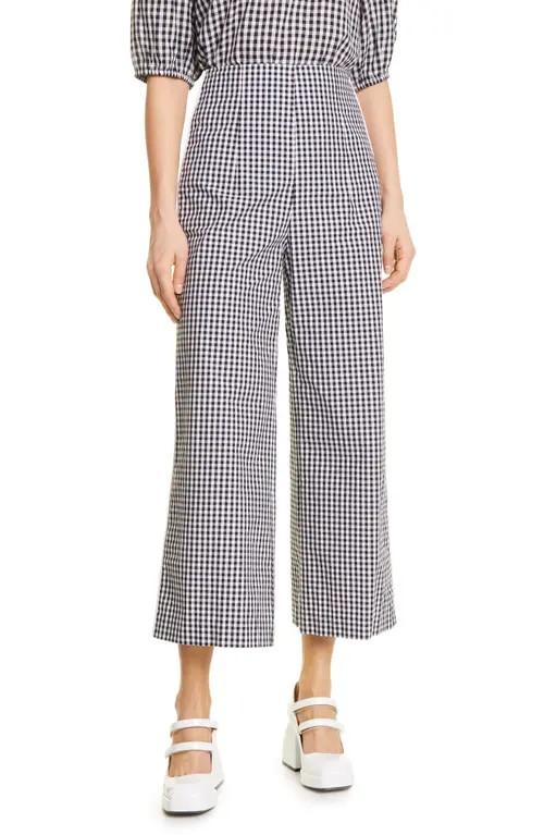 Batsheva Leila Gingham Flared Crop Pants in Black And White Gingham at Nordstrom, Size 8 | Nordstrom