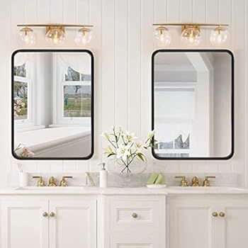 LEORISO 20 x 28” Black Bathroom Mirror for Wall, 1.3” Metal Frame Rectangle Mirror, Wall-Mounted Mir | Amazon (US)
