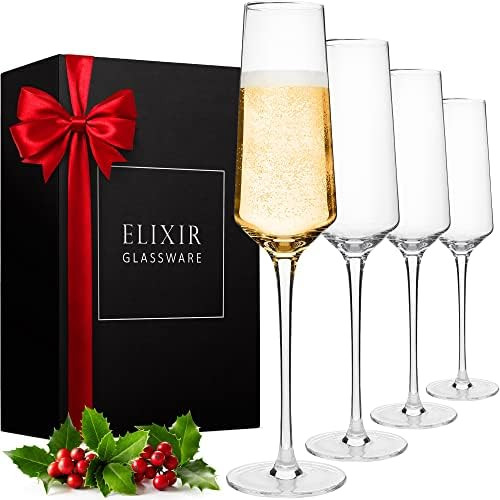ELIXIR GLASSWARE Classy Champagne Flutes - Hand Blown Crystal Champagne Glasses - Set of 4 Elegan... | Amazon (US)