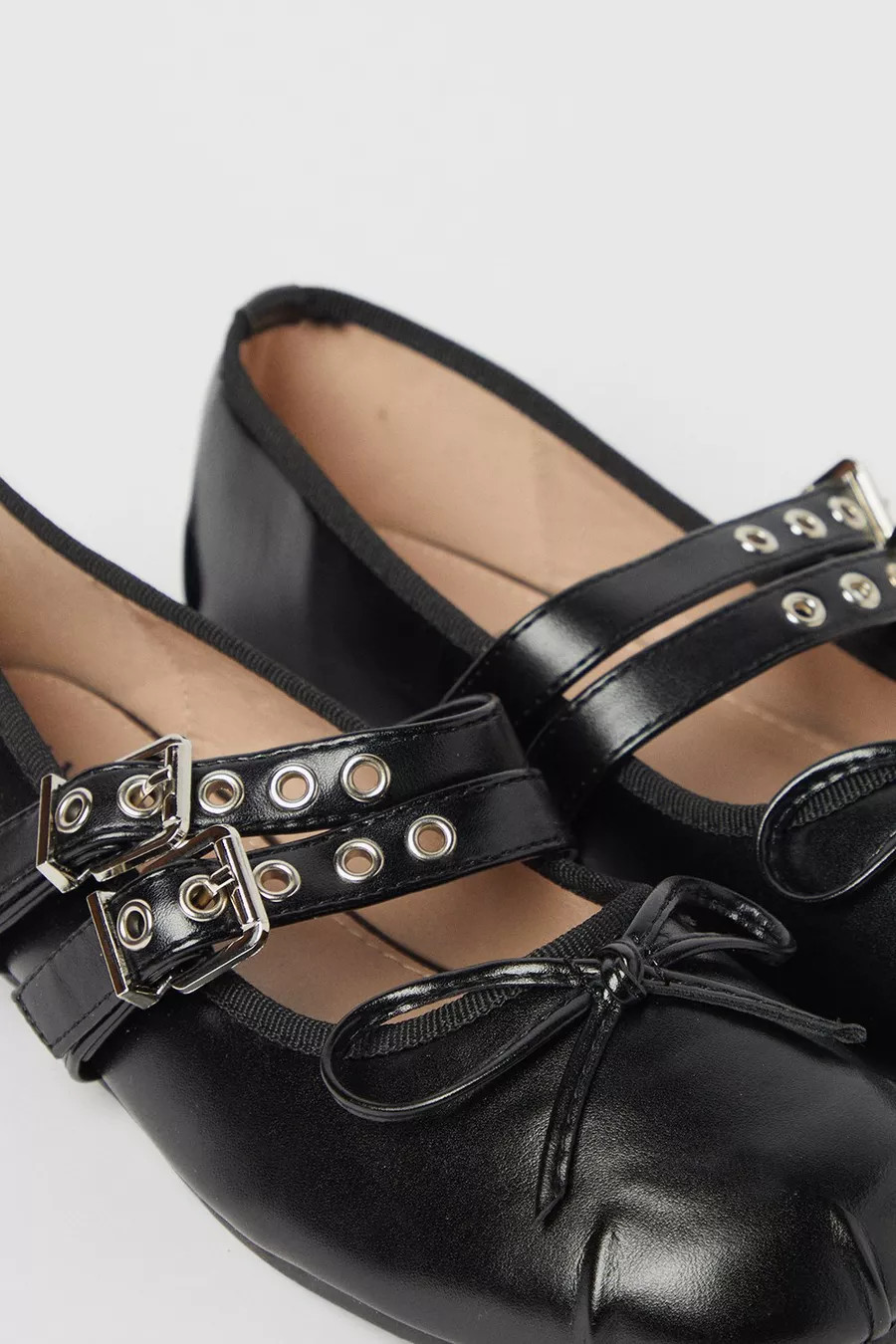 Double Buckle Strap Faux Leather Ballet Flat | Nasty Gal US