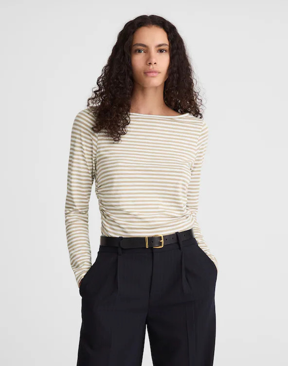 Ruched Crewneck Long-Sleeve Tee in Soft Slub | Madewell