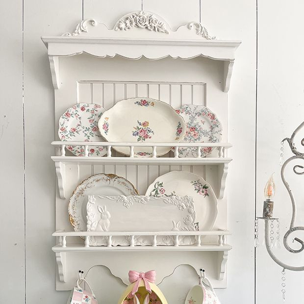 Wall Mount Dish Display Rack With Hooks | Antique Farm House