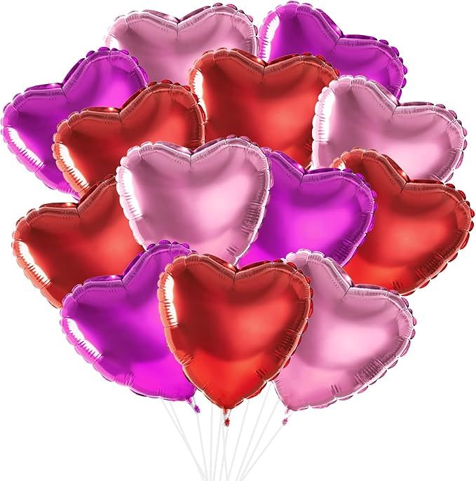 ASTARON 30 Pcs Red Pink Heart Balloons for Valentines Day Decor Accessories, 18 In Large Heart Ba... | Amazon (US)