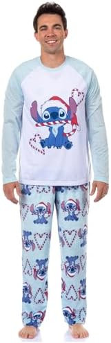 Disney Stitch Christmas Pajamas Men's Candy Cane 2 Piece PJ Lounge Set | Amazon (US)
