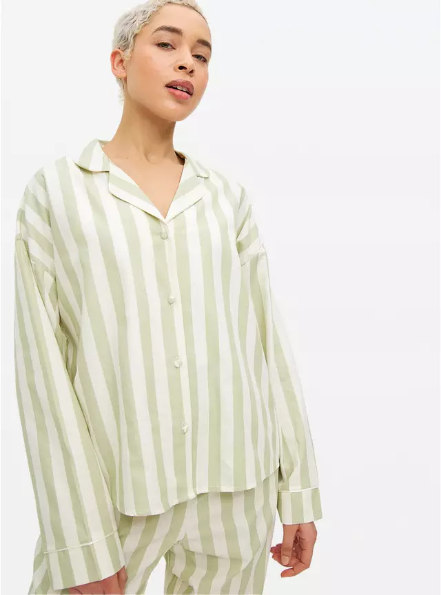 Green Stripe Poplin Co-ord Pyjama Shirt 8 | Tu Clothing