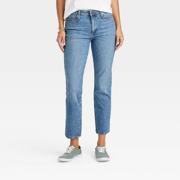Women's High-Rise Slim Straight Jeans - Universal Thread™ Medium Blue 10 | Target