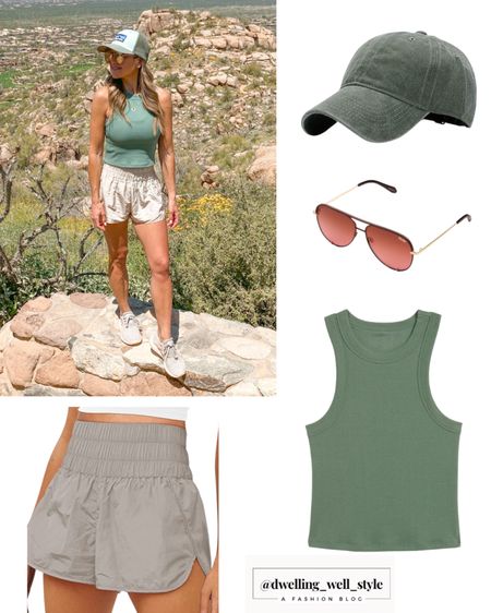 Hiking Outfit Arizona Spring Workout Outfit
These shorts are a Free People dupe (color is called khaki but they are lighter like my photo)! I have a few colors of the Free People shorts and this dupe is almost the same thing. Looks like my tank is almost sold out in this color, so I am linking similar options.
I am wearing the Patagonia trucker hat but this color is no longer available, so I linked a hat in similar color.

#LTKfit #LTKunder50 #LTKSeasonal