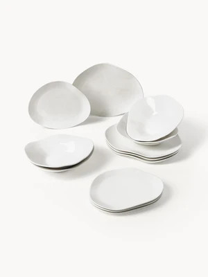 Organic Shaped Porcelain Tableware Set Joana, 4 people, Set of 12 | Westwing UK