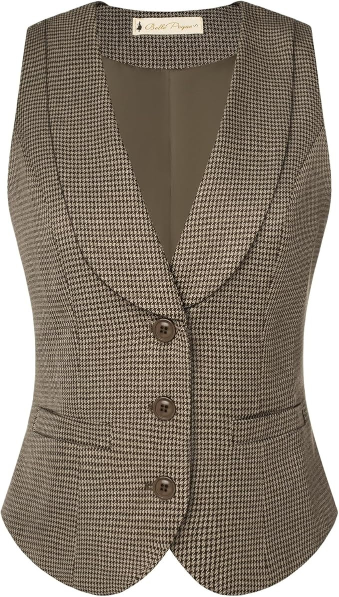 Belle Poque Vintage Lapel Collar Suit Vest Tops for Women V Neck Sleeveless Work Dressy Waistcoat... | Amazon (US)
