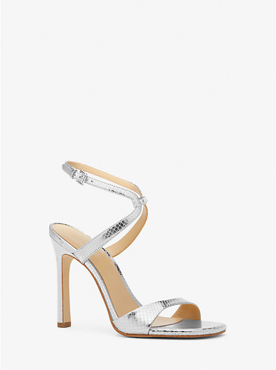 Amara Metallic Snake Embossed Leather Sandal | Michael Kors US