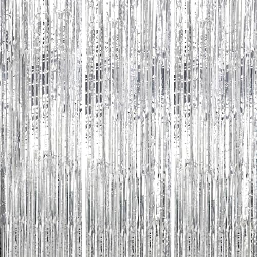 DECOCKRAT 3 Pack Foil Fringe Backdrop - Silver Shiny Tinsel Curtains for Party Decoration/Photo B... | Amazon (US)