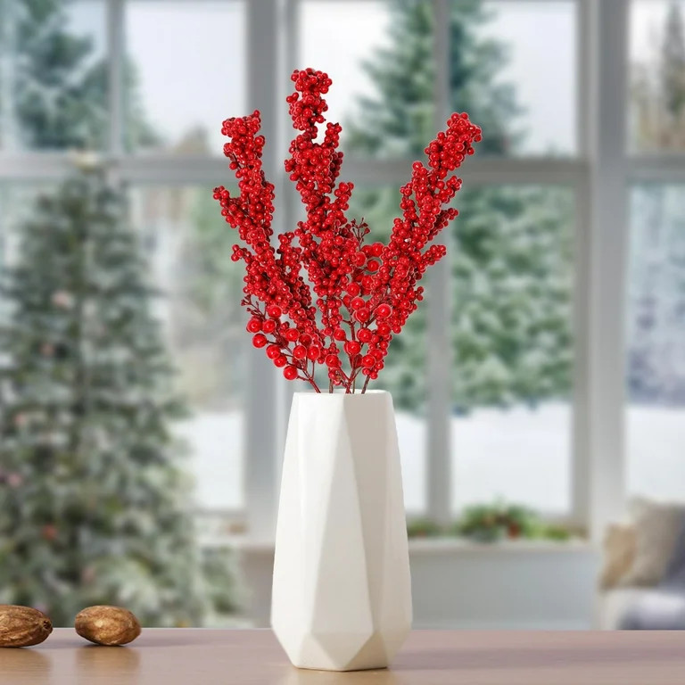 Red Berry Stems Verdsylv 3-Pack Red Berry Stems, Artificial Holly Berry Picks for Christmas Tree ... | Walmart (US)