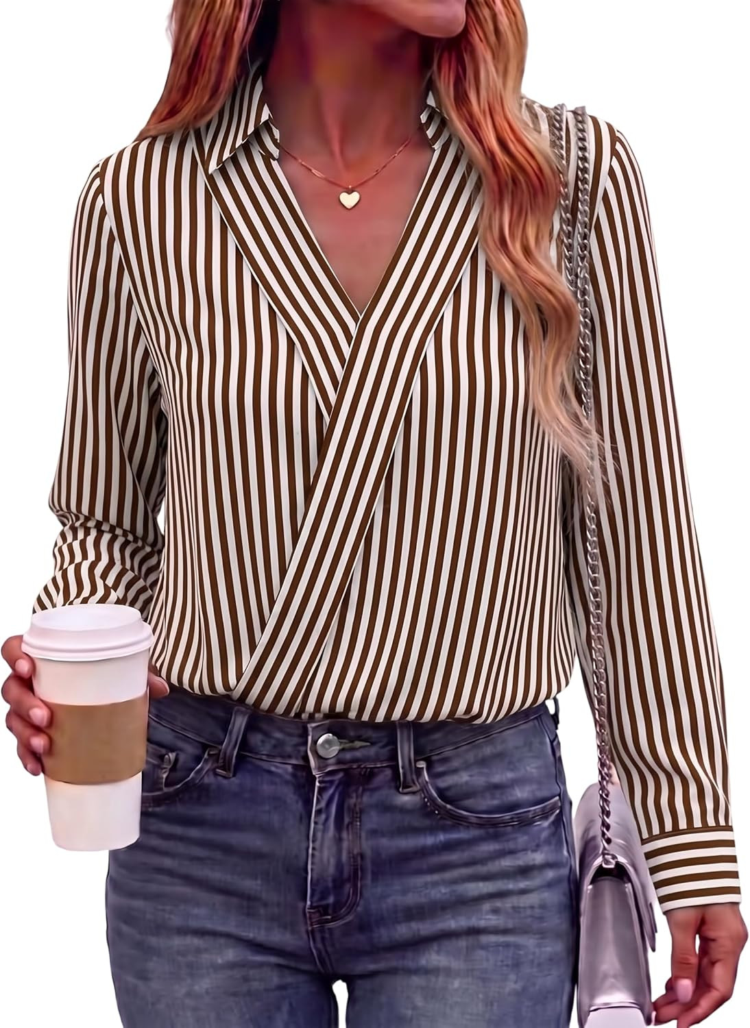 GRECERELLE Striped Long Sleeve Shirt Women Business Casual Tops for Women | Amazon (US)
