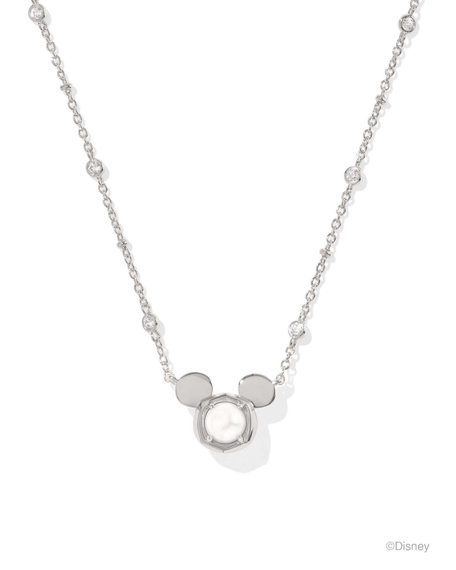 Disney | Kendra Scott Silver Mickey Mouse Short Pendant Necklace in White Pearl | Kendra Scott