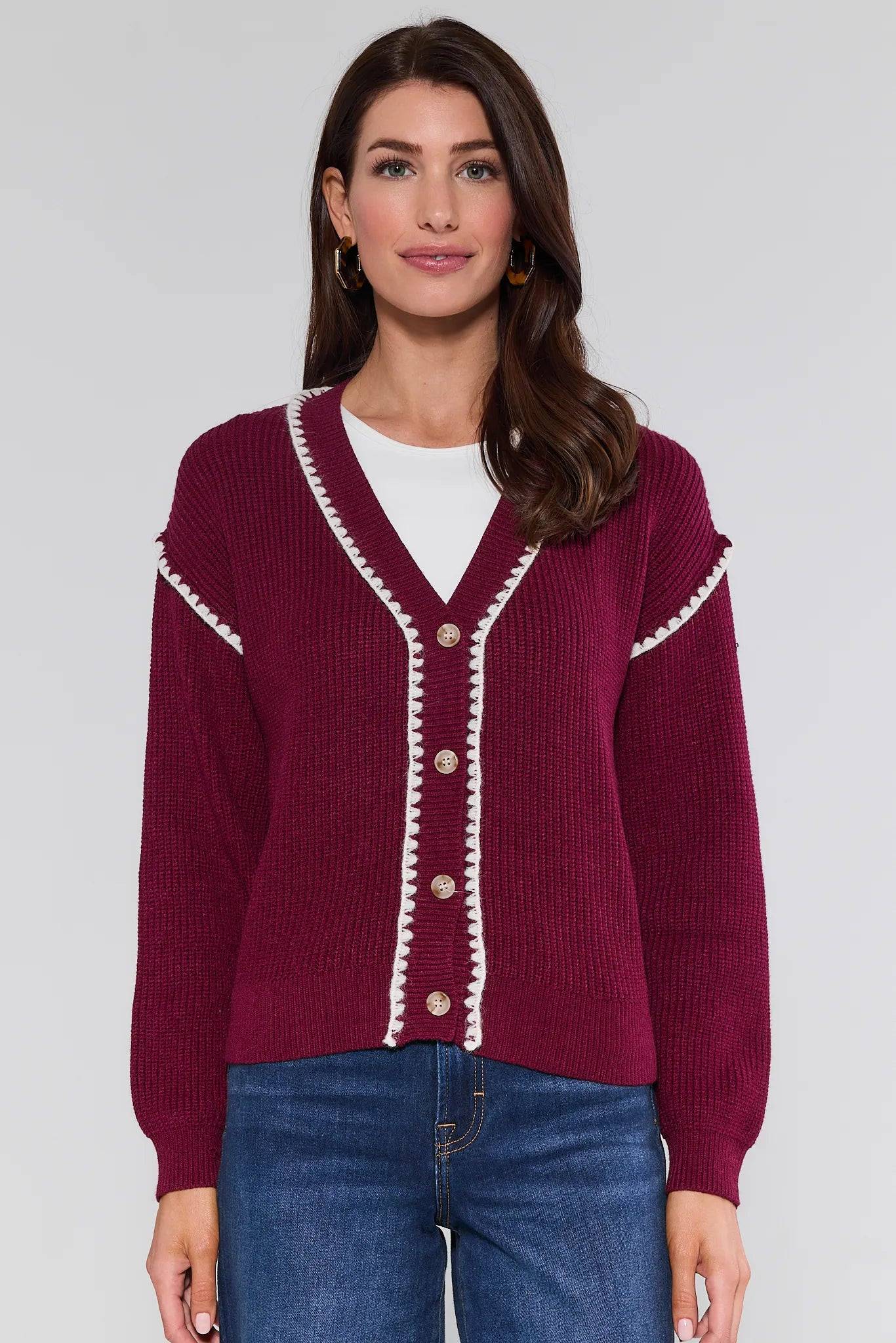 Morgan Maroon Ribbed Knit Cardigan | Avara