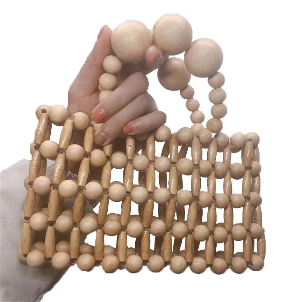 Women's Ins Style Hand Woven Crossbody Bag Natural Wooden Beads Bamboo Summer Beach Purse Handbag | Walmart (US)