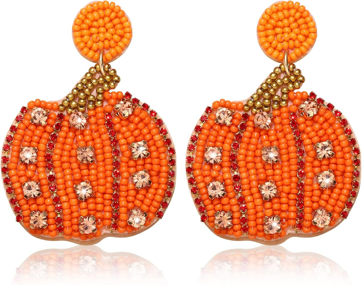 Halloween Earrings for Women Cute Pumpkin Beaded Dangle Earrings Halloween Holiday Costumes Party... | Amazon (US)