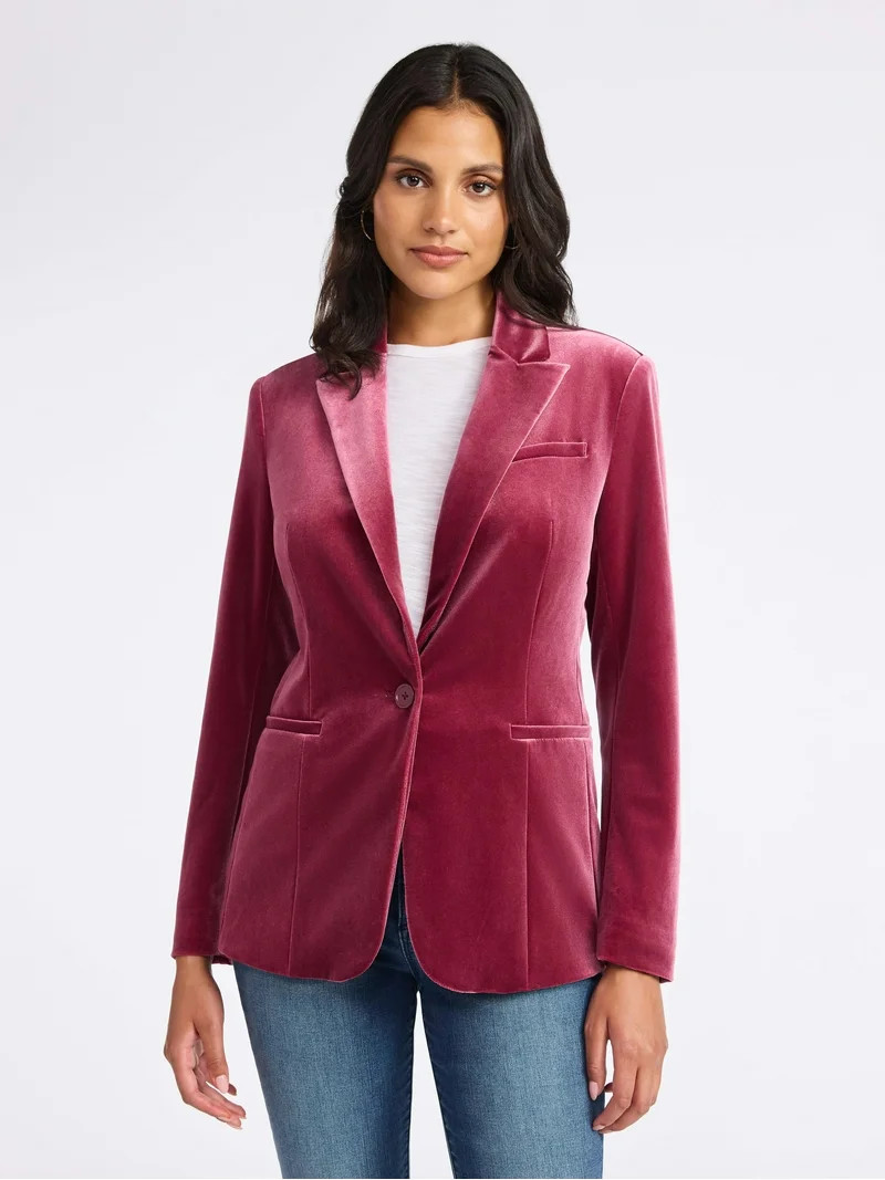 Sofia by Sofia Vergara Women's and Women's Plus Size Single Breasted Velvet Blazer, Sizes XS-4X | Walmart (US)