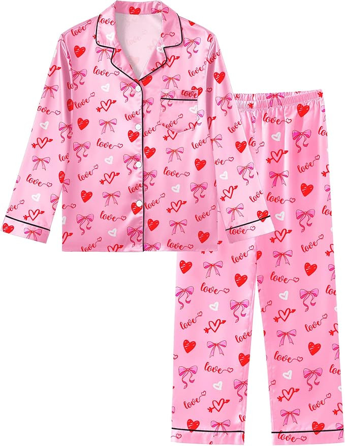 Sylfairy Girls Pajamas Silk PJS Set Satin Sleepwear Long Sleeve Jammies for Kids Button-Down Nigh... | Amazon (US)