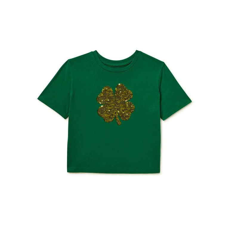St. Patricks' Day Girls Short Sleeve Clover Tee, Sizes 4-18 | Walmart (US)