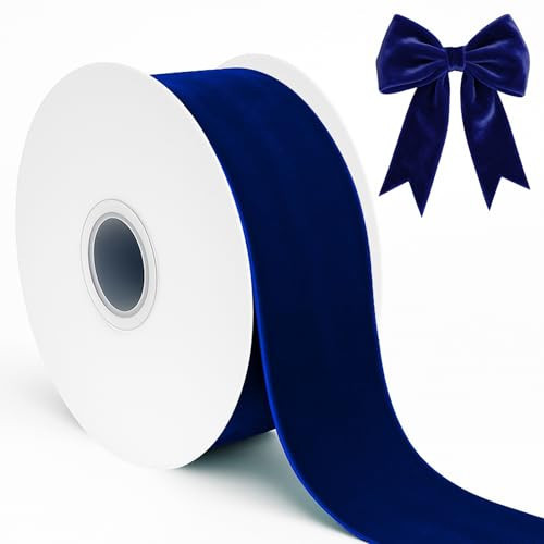 Navy Blue Velvet Ribbon 1 1/2 Inch 10 Yd Ribbon for Gift Wrapping Farrisilk Thick Velvet Ribbons for Christmas Tree Crafts Deep Blue Bows for Choker Hair Bows Flower Home Decor Wreath Ornamen Gift DIY | Amazon (US)