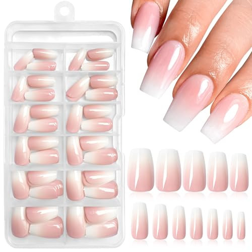 AddFavor 240pc Ombre Coffin Press on Nails Medium Fake Nails - Glue on Nails Coffin Acrylic Nails Press ons Nail Tips Medium Stick on Nails with Nail Glue and Adhesive Tabs for Women | Amazon (US)