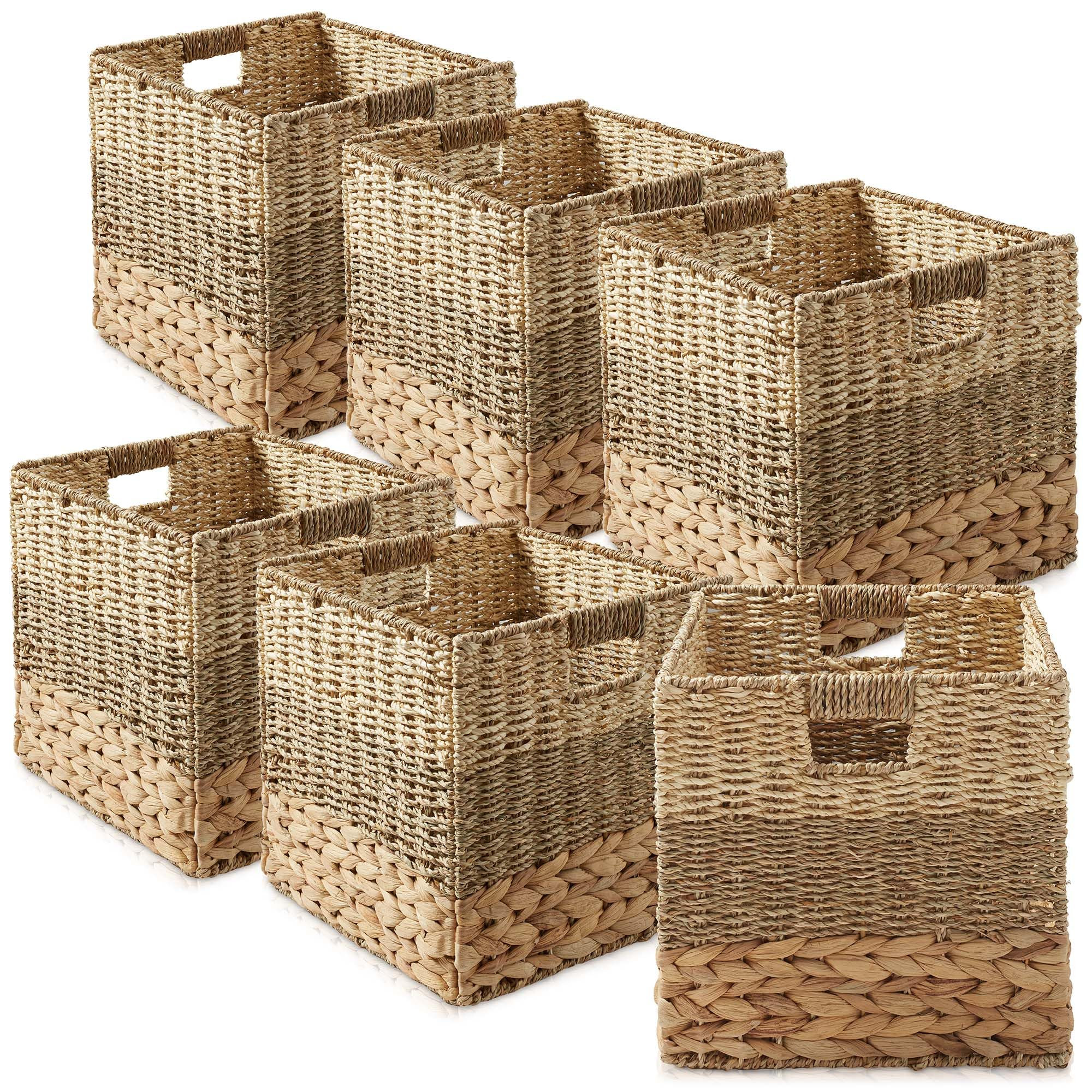 Casafield 13" x 13" Mixed Weave Storage Baskets, Natural - Set of 6 Woven Hyacinth Seagrass Wicke... | Amazon (US)