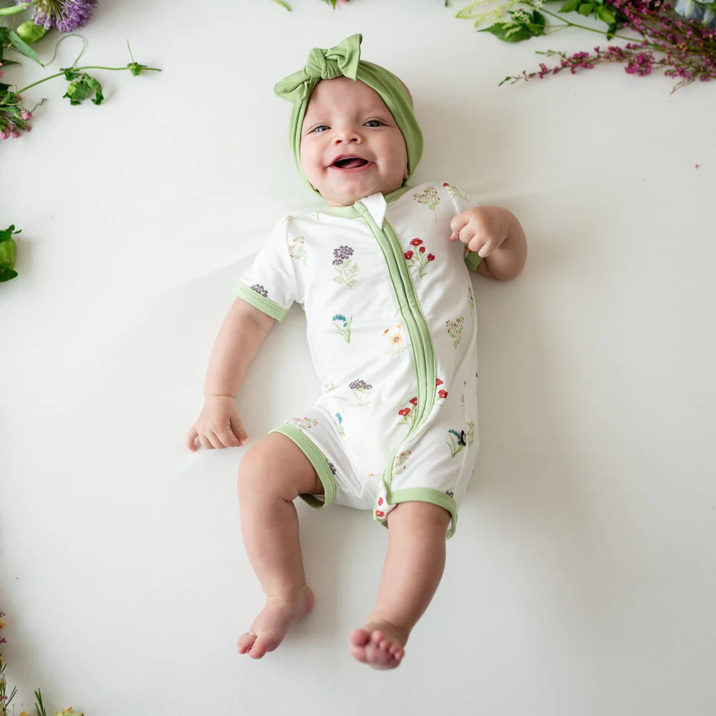 Zippered Shortall Romper in Wildflower | Kyte Baby