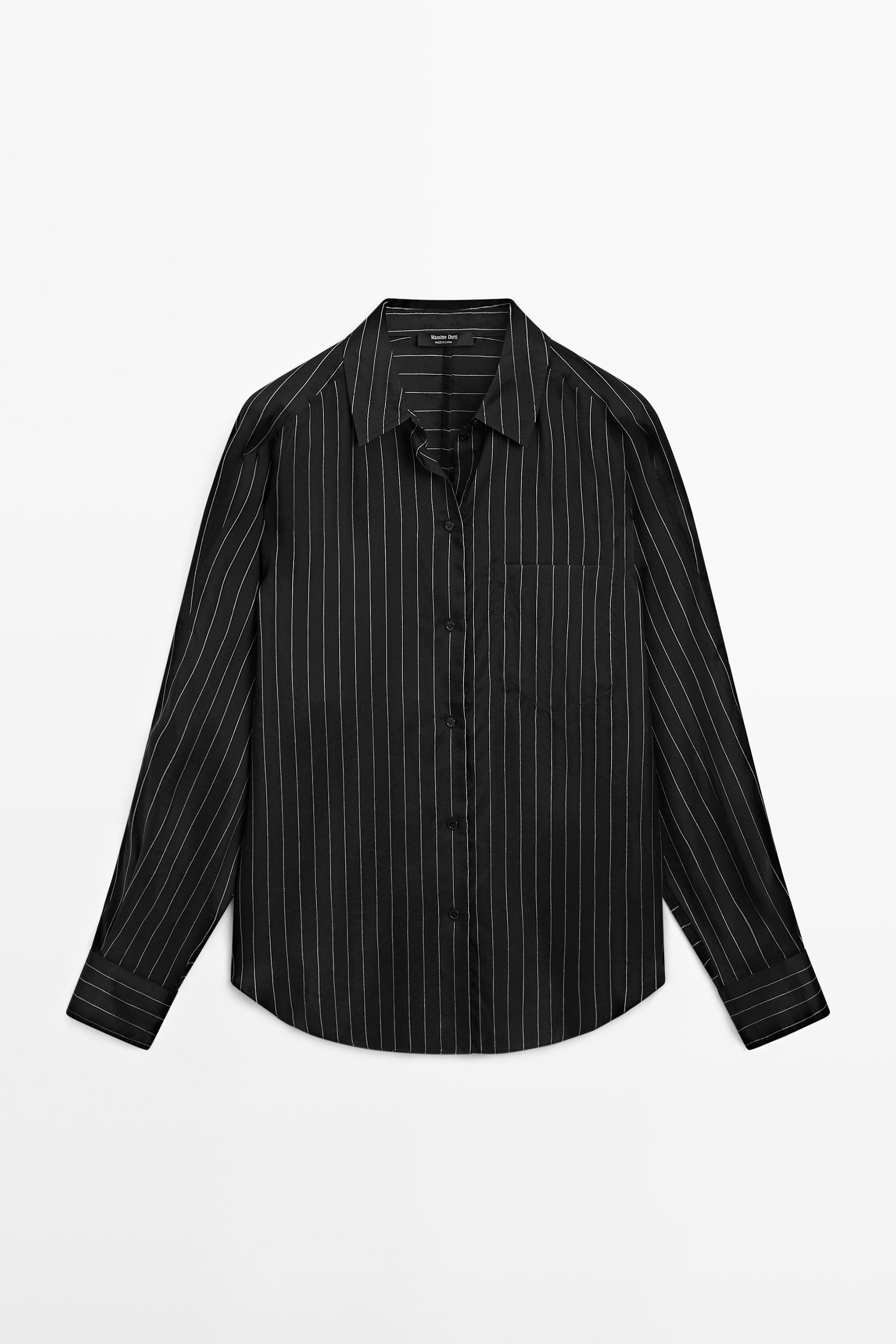 Striped shirt in flowing fabric - STUDIO \u00b7 Black \u00b7 Shirts | Massimo Dutti | Massimo Dutti UK