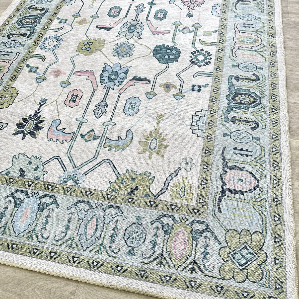 Wafiya Cream Green Modern Oushak Rug | Fame Rugs