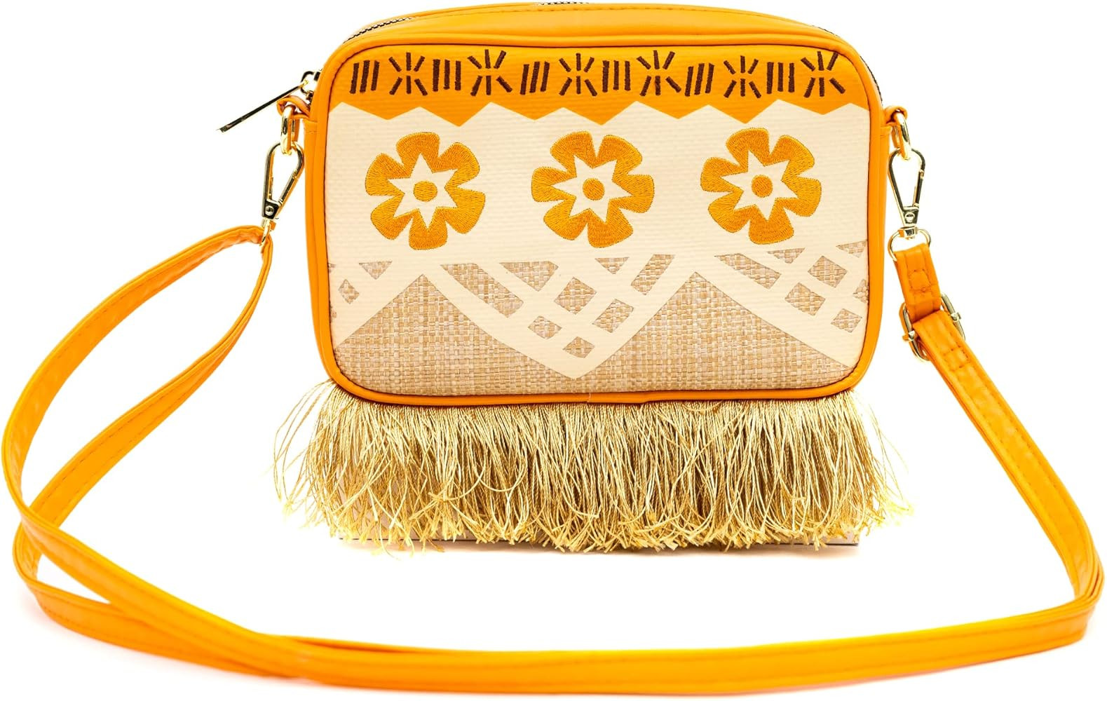 Disney Bag, Horizontal Crossbody, Moana Embroidered Skirt Pattern with Hei Hei and Pua Pose, Raff... | Amazon (US)