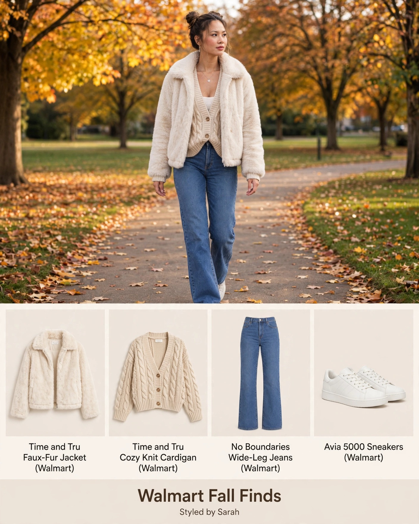 Walmart Finds 🛒 Affordable favorites — Time and Tru faux-fur jacket, cozy cardigan, No Boundaries wide-leg jeans, and Avia 5000 sneakers. #LTKSaleAlert #walmartfinds #affordablefashion 

 