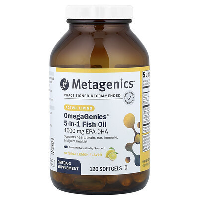 Metagenics, OmegaGenics®, 5-in-1 Fish Oil, Natural Lemon, 120 Softgels | iHerb