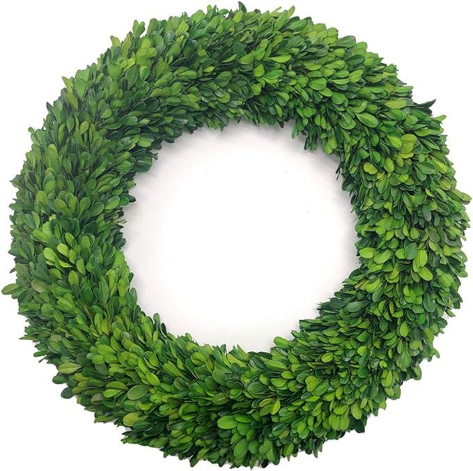 LMflorals 20 Inches Boxwood Wreath Preserved Green Leaves Wreath for Front Door Wall Window Hangi... | Amazon (US)