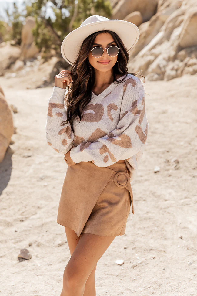 Wild Expectations Taupe And Ivory Cheetah Print Sweater | Pink Lily