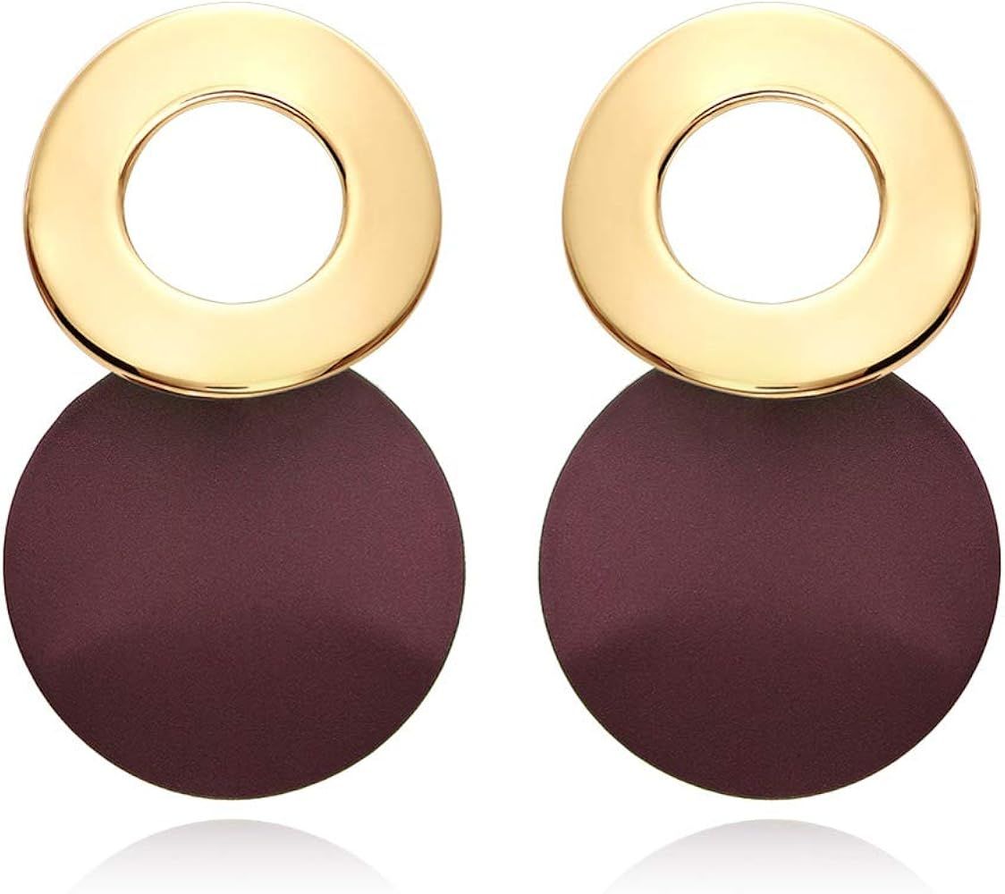 VIENNOIS Round Curved Dangle Earrings for Women and Girls Gold Fashion Matte Paint Discs Drop Statem | Amazon (US)