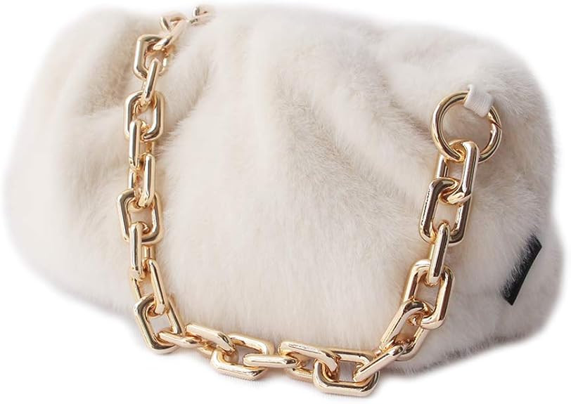 Women cloud-shape dumpling bags | Faux Fur and Fuzzy clutch purses | zinc alloy Shoulder Strap Ev... | Amazon (US)