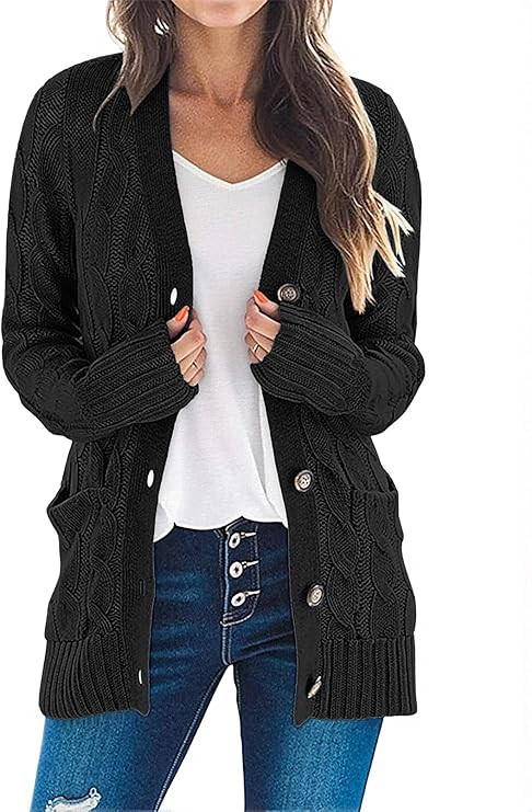 MEROKEETY Womens Fall 2026 Long Sleeve Cable Knit Cardigan Sweaters | Open Front, Button Down, Ri... | Amazon (US)