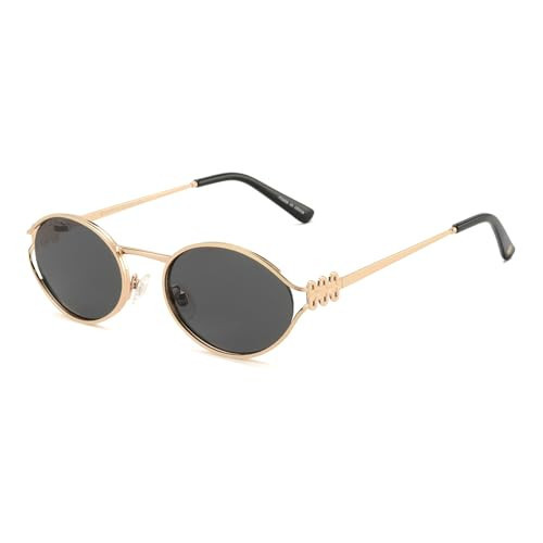 VIVIENFANG Retro Oval Sunglasses for Women Tendy 2026 Y2K Black and Gold Metal Sun Glassesfor Women Small Vintage Oval Shades | Amazon (US)