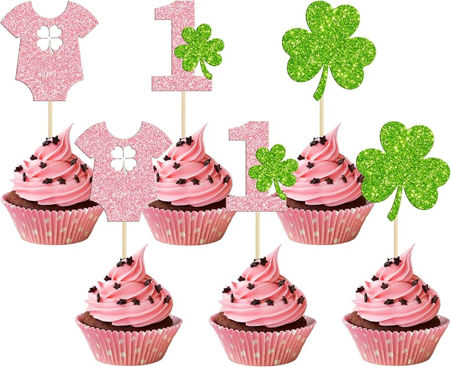 Gyufise 24Pcs Lucky One Cupcake Topper St. Patrick 1st Birthday Cupcake Decoration for Girls Luck... | Amazon (US)