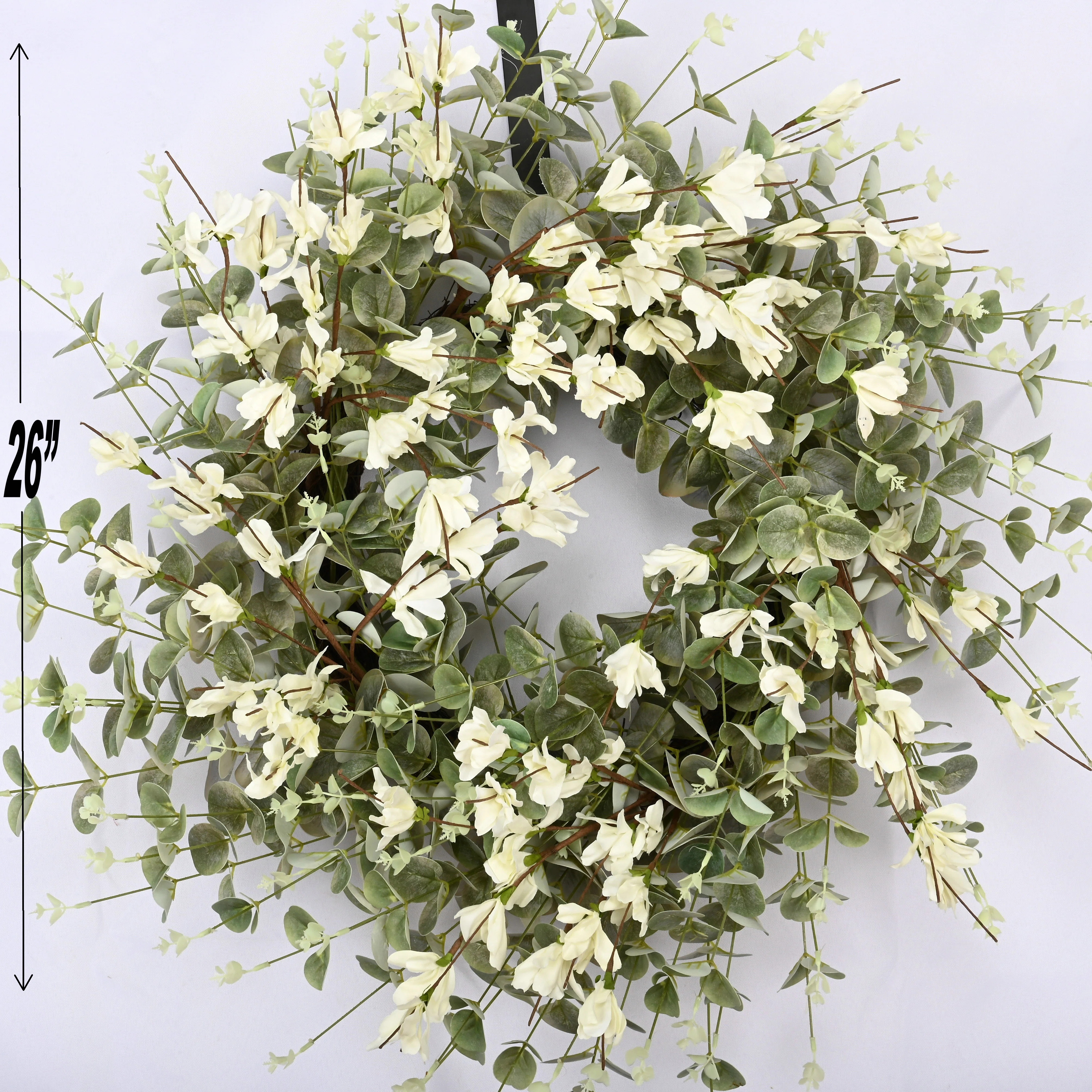 Primrue 26" Eucalyptus Blossoms Cluster Floral Wreath for Front Door & Reviews | Wayfair | Wayfair North America