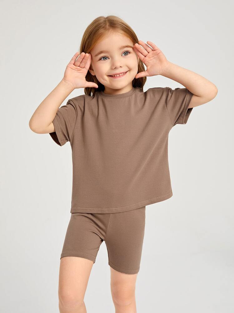 SHEIN Young Girl Cotton Drop Shoulder Top & Biker Shorts Set | SHEIN USA | SHEIN