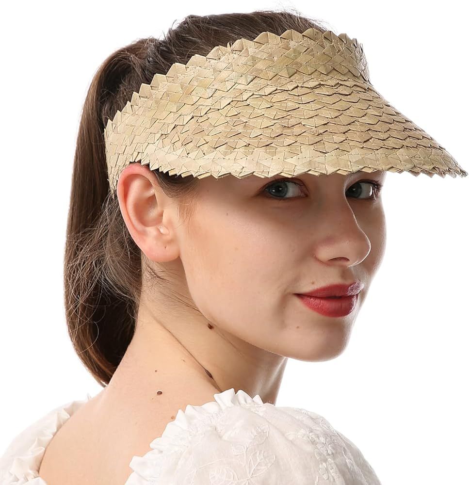 Outrip Straw Sun Visors Hats for Women Beach Summer Wide Brim UV Protection Roll-up Golf Tennis R... | Amazon (US)