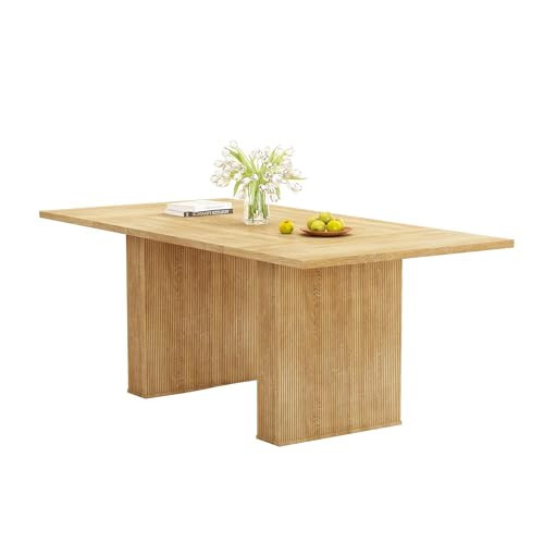 QHITTY 78 Inch Fluted Dining Table, Wood KitchenTable for 6 to 10, Farmhouse Long Rectangle Table with Strip Base for Dining Room, Kitchen Natural | Amazon (US)