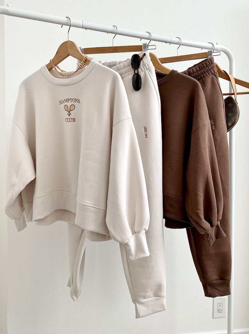 Loungewear Set: Vintage Inspired Hamptons Club Tennis Crewneck Sweatshirt Embroidered Oversized &... | Etsy (US)