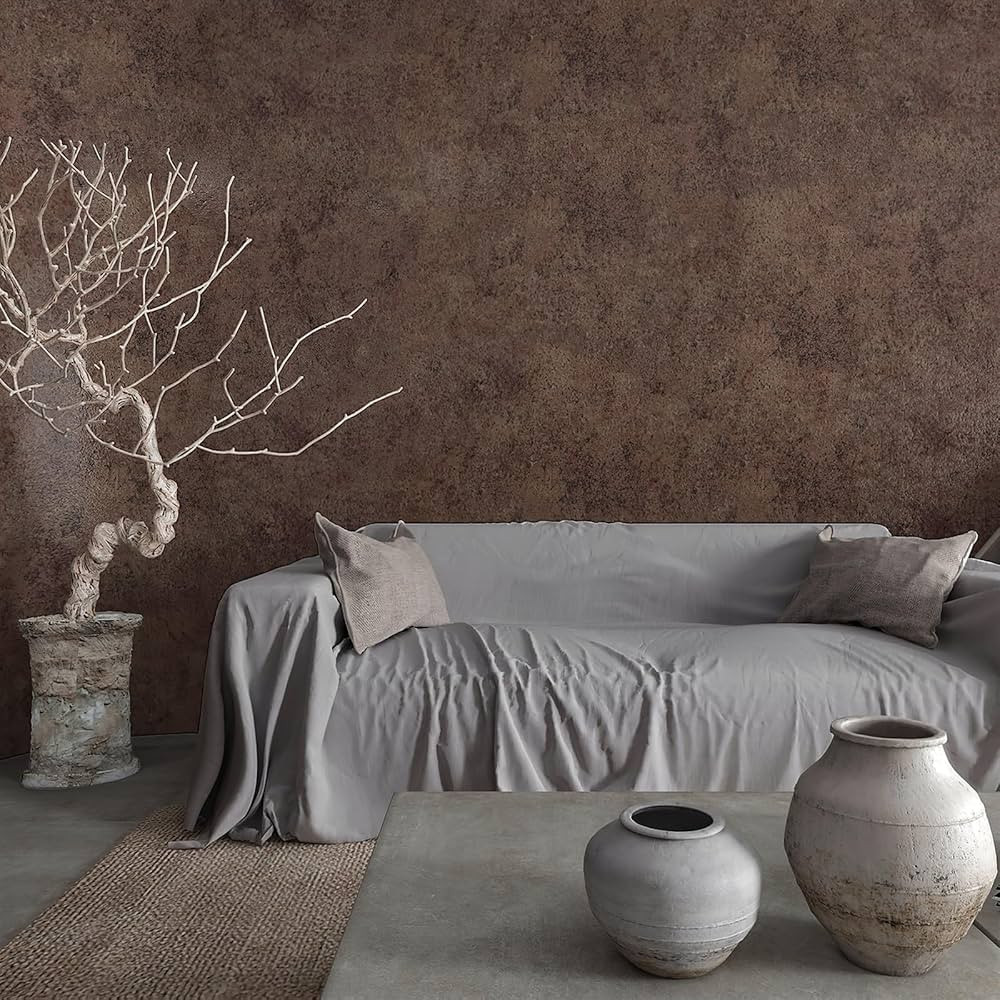TOTIO Antique Bronze Gold Concrete Wallpaper Dark Brown Extra Wide 31.5x157inch Vintage Metal Ind... | Amazon (US)