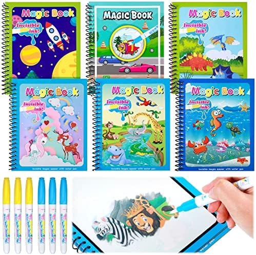 Honoson 6 Packs Water Coloring Book Reusable Unicorn Dinosaur Animal Transport Universe Cartoon W... | Amazon (US)