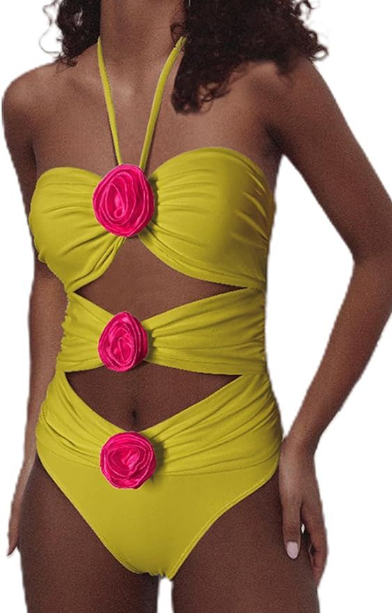 Swmmer Liket Women One Piece Swimsuit Sexy Halter Bathing Suit Tummy Control Swimwear Cutout Beac... | Amazon (US)